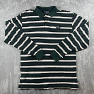 VTG 90s Polo Sport Ralph Lauren Striped Rugby Shirt Green White Long Sleeve L